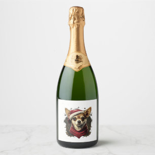 Chihuahua Merry Christmas X-Mas Tree Cute Sparkling Wine Label