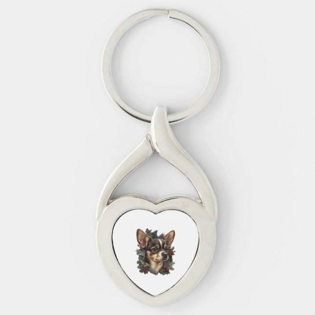 Chihuahua  Merry Christmas  Xmas Tree  Cute Dog Key Ring (Front)