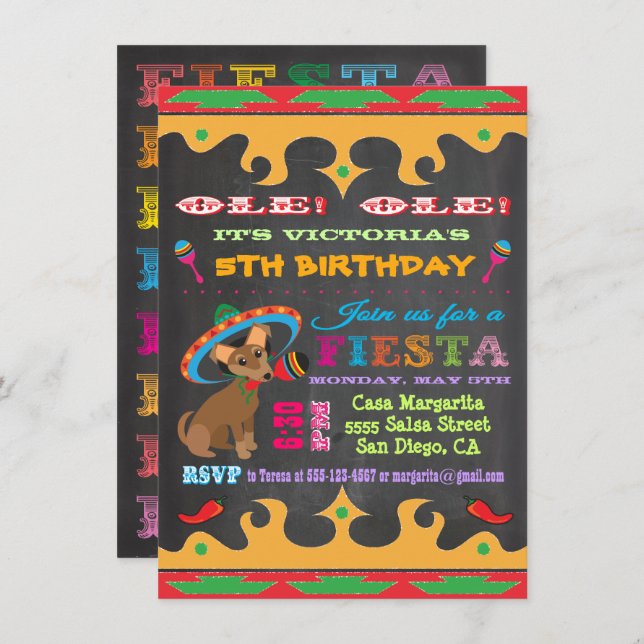 Chihuahua Mexican Fiesta Birthday Party Invitation (Front/Back)