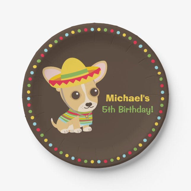 Chihuahua Mexican Fiesta Birthday Party Plates (Front)