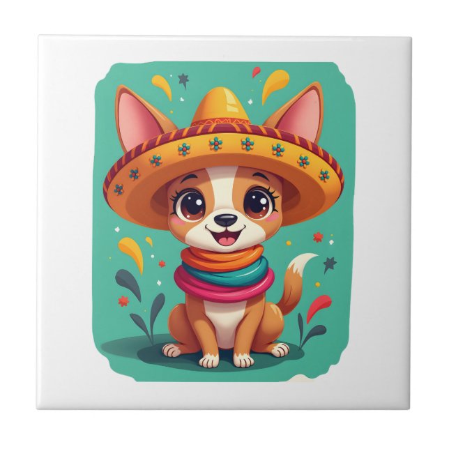 Chihuahua  Mexico  Cinco de Mayo  Funny Dog   (2) Ceramic Tile (Front)