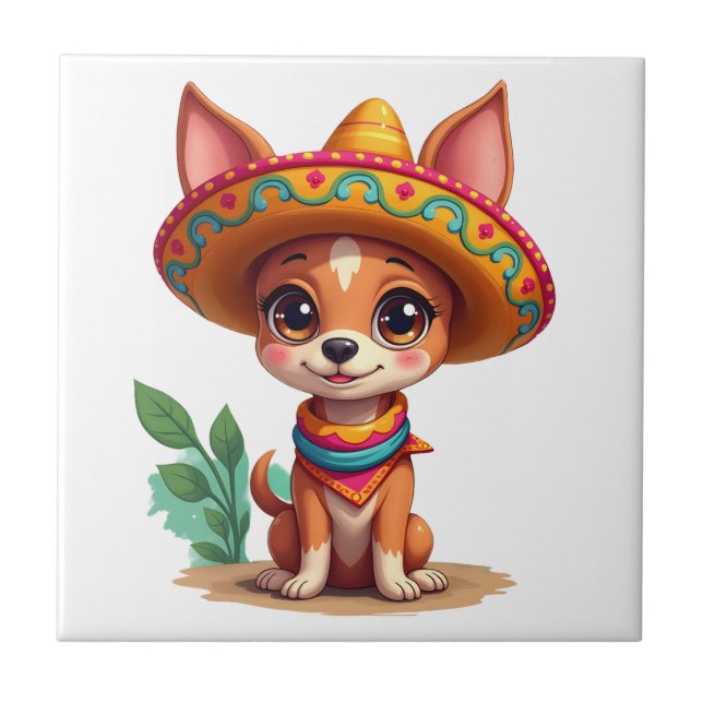 Chihuahua  Mexico  Cinco de Mayo  Funny Dog   (3) Ceramic Tile (Front)