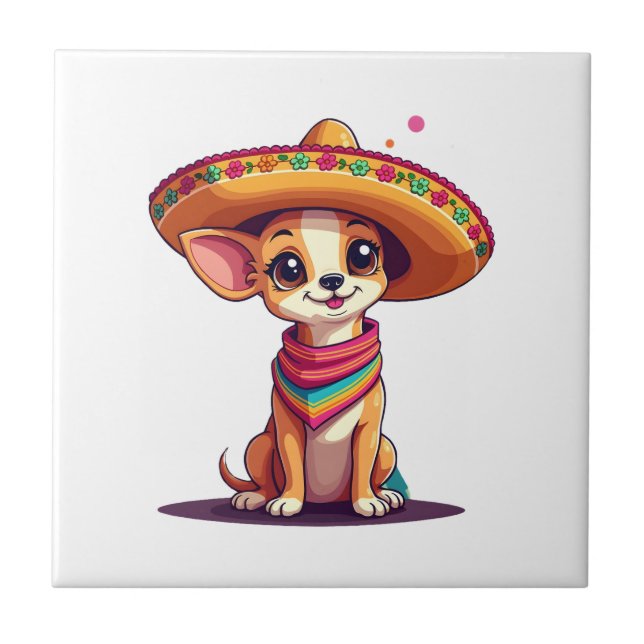 Chihuahua  Mexico  Cinco de Mayo  Funny Dog   (4) Ceramic Tile (Front)