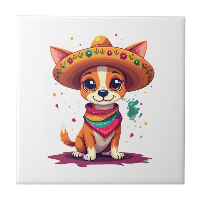 Chihuahua  Mexico  Cinco de Mayo  Funny Dog   (6) Ceramic Tile (Front)
