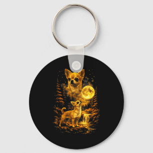 Chihuahua moonlit night art chihuahua howling at key ring