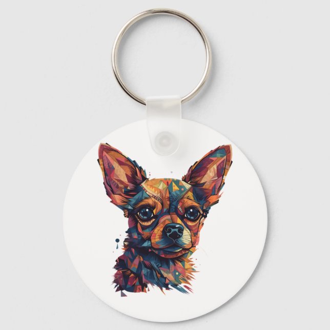 Chihuahua Mosaic Geometrical Art Dog Key Ring (Front)