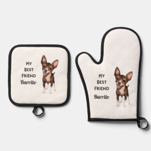 Chihuahua My Best Friend Custom Name Oven Mitt & Pot Holder Set