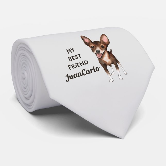 Chihuahua My Best Friend Custom Name Tie (Rolled)