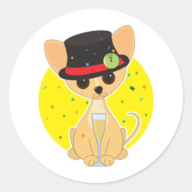 Chihuahua New Year Classic Round Sticker (Front)