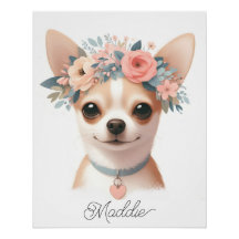 Chihuahua nursery poster with name