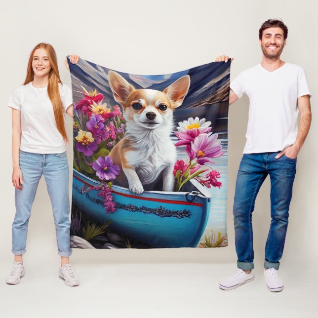 Chihuahua on a Paddle: A Scenic Adventure Fleece Blanket (In Situ)