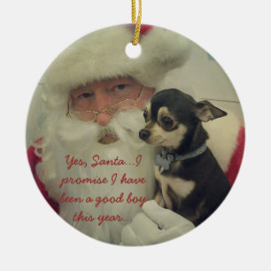 Chihuahua on Santa's Lap Ceramic Tree Decoration