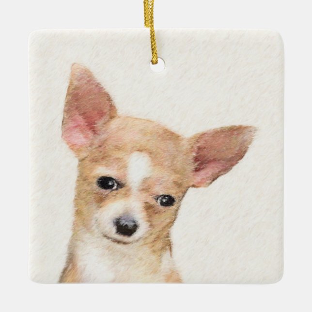 Chihuahua Painting - Cute Original Dog Art Ceramic Ornament (Front)