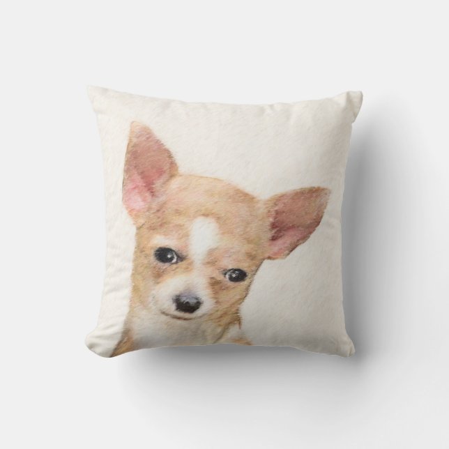 Chihuahua Painting - Cute Original Dog Art Cushion (Front)