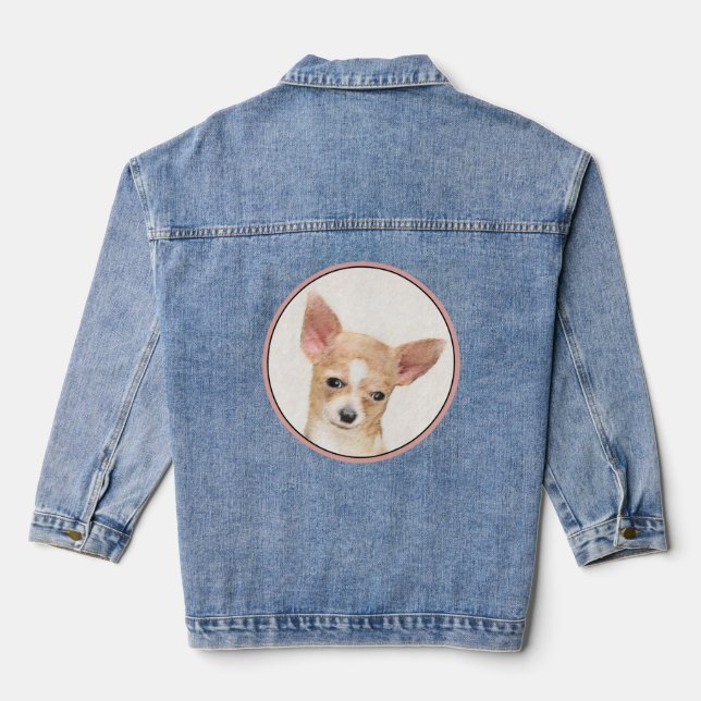 Chihuahua Painting - Cute Original Dog Art Denim Jacket (Back)