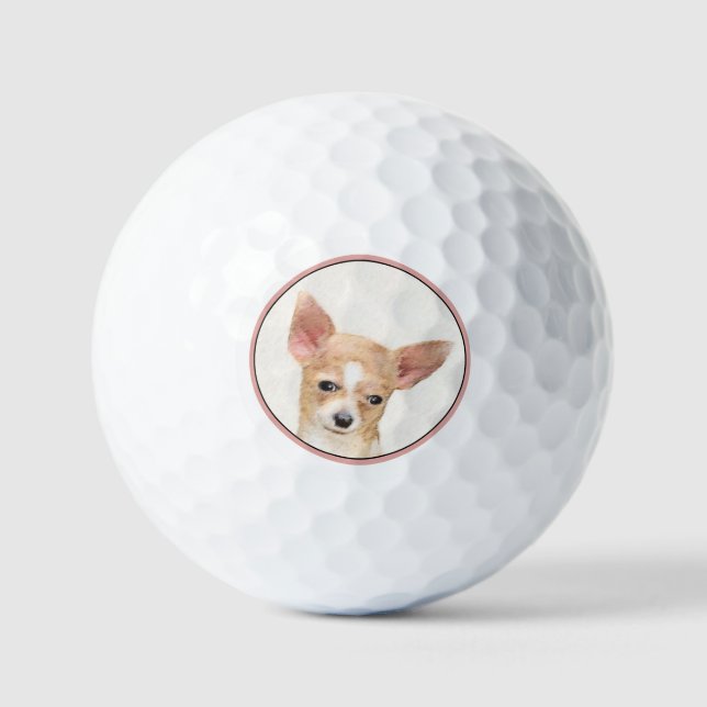 Chihuahua Painting - Cute Original Dog Art Golf Balls (Front)