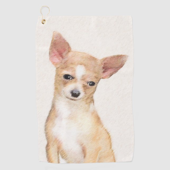 Chihuahua Painting - Cute Original Dog Art Golf Towel (Front)