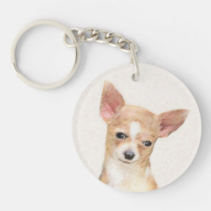 Chihuahua Painting - Cute Original Dog Art Key Ring