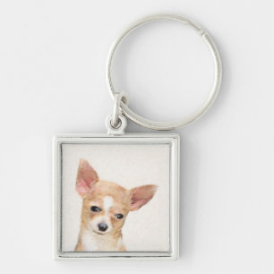 Chihuahua Painting - Cute Original Dog Art Key Ring