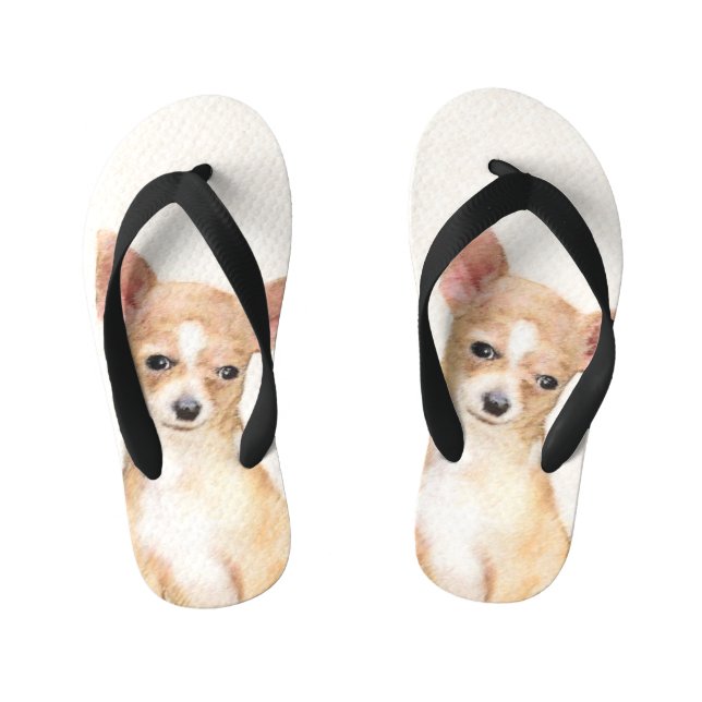 Chihuahua Painting - Cute Original Dog Art Kid's Thongs (Footbed)