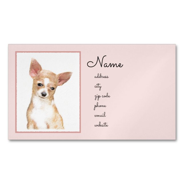 Chihuahua Painting - Cute Original Dog Art Magnetic Business Card (Front)