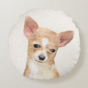 Chihuahua Painting - Cute Original Dog Art Round Cushion