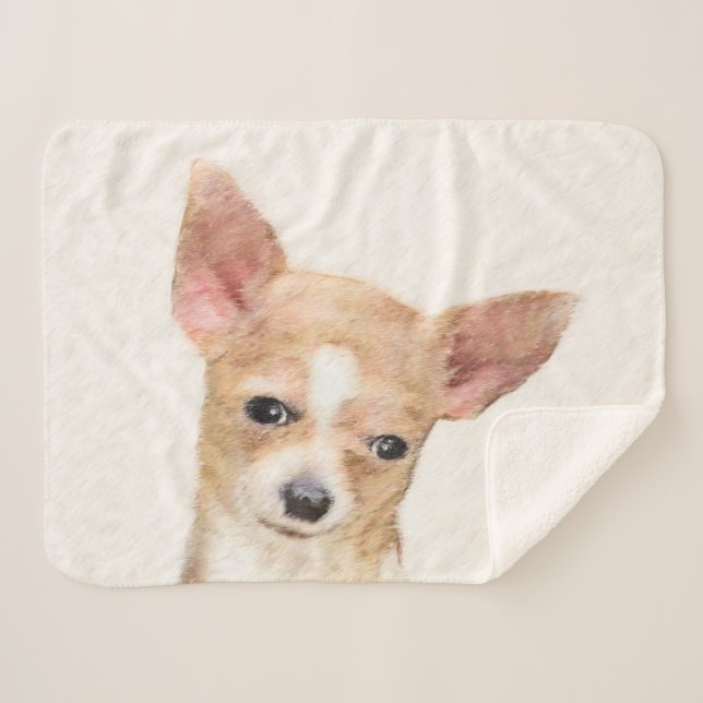 Chihuahua Painting - Cute Original Dog Art Sherpa Blanket (Front (Horizontal))