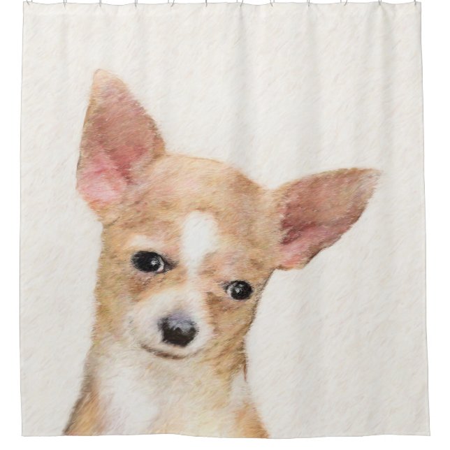 Chihuahua Painting - Cute Original Dog Art Shower Curtain (Front)