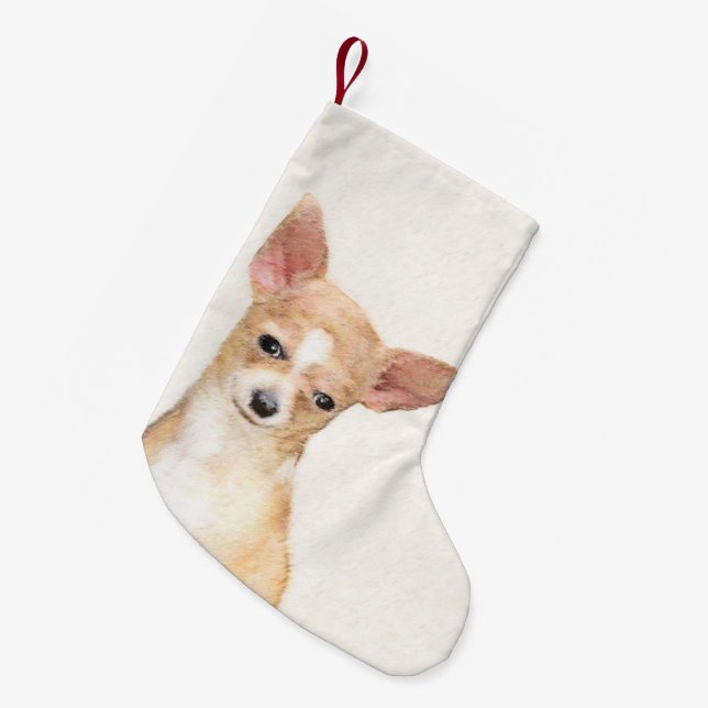 Chihuahua Painting - Cute Original Dog Art Small Christmas Stocking (Front (Hanging))