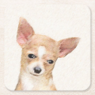 Chihuahua Painting - Cute Original Dog Art Square Paper Coaster