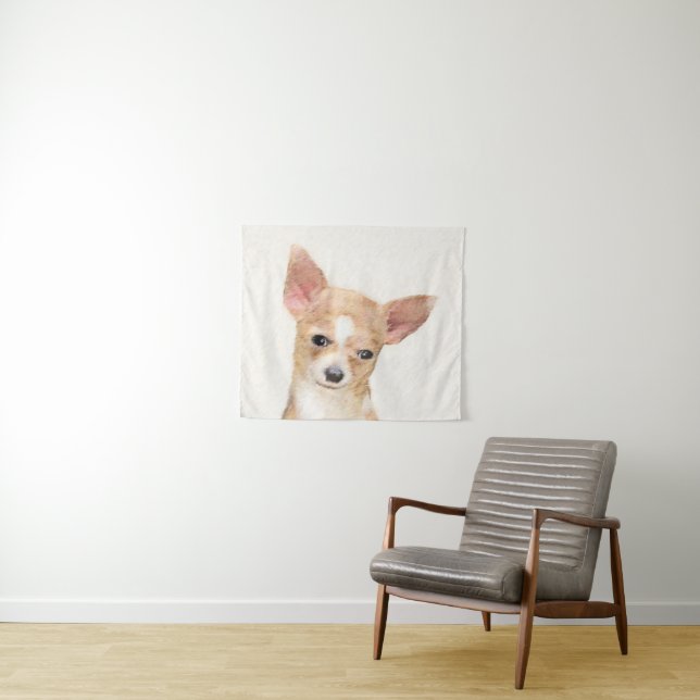 Chihuahua Painting - Cute Original Dog Art Tapestry (In Situ (Horizontal))