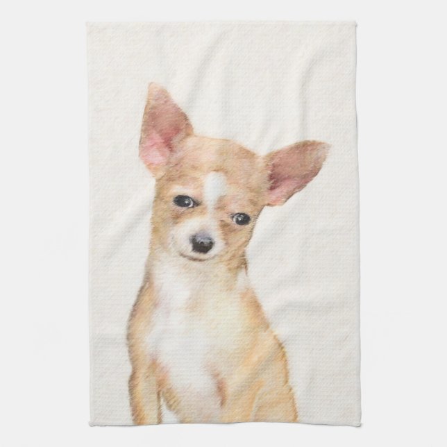 Chihuahua Painting - Cute Original Dog Art Tea Towel (Vertical)