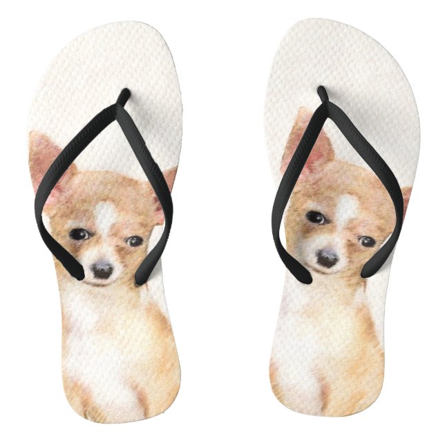 Chihuahua Painting - Cute Original Dog Art Thongs (Footbed)