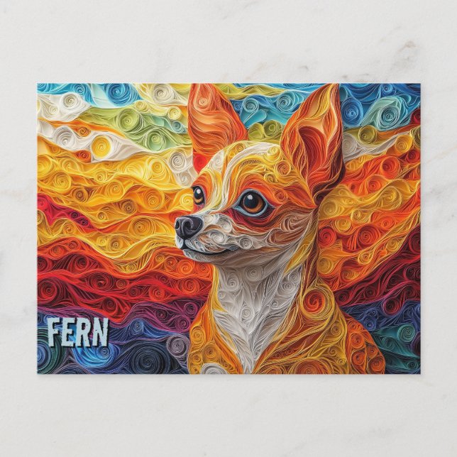 Chihuahua Paper Quilling Art Dog Portrait Postcard (Front)