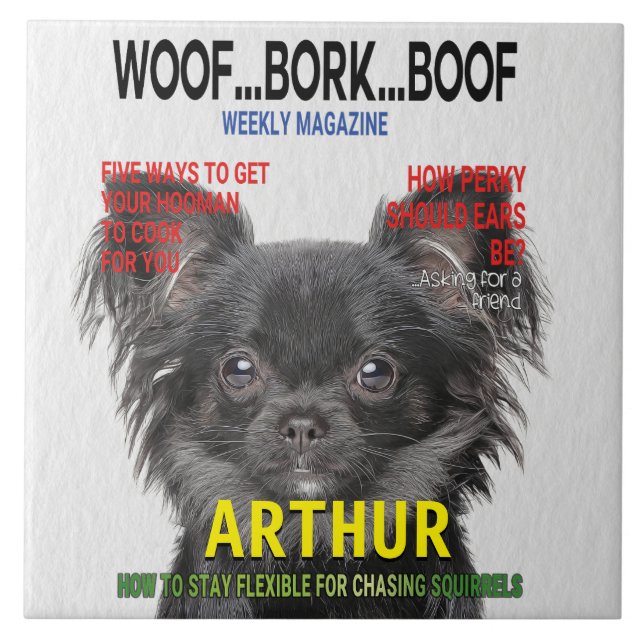 Chihuahua Parody Magazine Cover Ceramic Tile (Front)