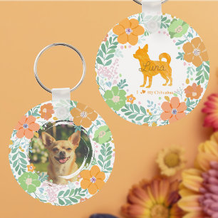 Chihuahua Pastel Orange Silhouette Custom Photo Key Ring
