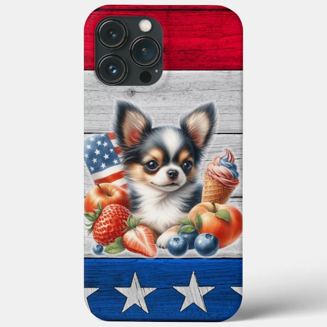 Chihuahua Patriotic Fruit USA Long Hair Chihuahua Case-Mate iPhone Case (Back)