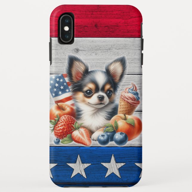 Chihuahua Patriotic Fruit USA Long Hair Chihuahua Case-Mate iPhone Case (Back)