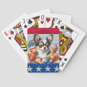 Chihuahua Patriotic Fruit USA Long Hair Chihuahua Playing Cards