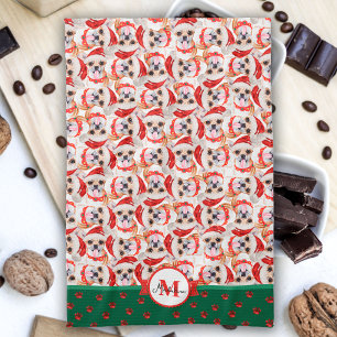 Chihuahua Pattern Monogram Christmas Dog Tea Towel