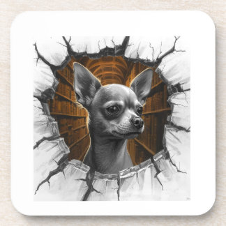 Chihuahua Peers Through A Grey Wooden Wall Coaster