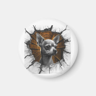 Chihuahua Peers Through A Grey Wooden Wall Magnet