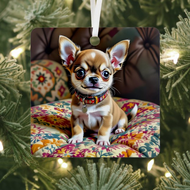 Chihuahua Personalised Christmas Metal Tree Decoration (Insitu)