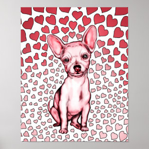 Chihuahua Pink Hearts Valentine's Day Poster