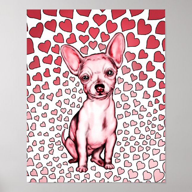 Chihuahua Pink Hearts Valentine's Day Poster (Front)