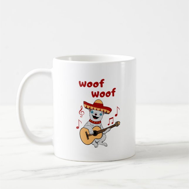 Chihuahua playing guitar. Funny Dog Coffee Mug (Left)