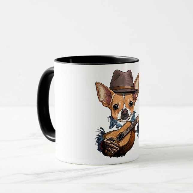 Chihuahua Playing Guitar Pet Toy Dog Lover Guitar  Mug (Front Left)