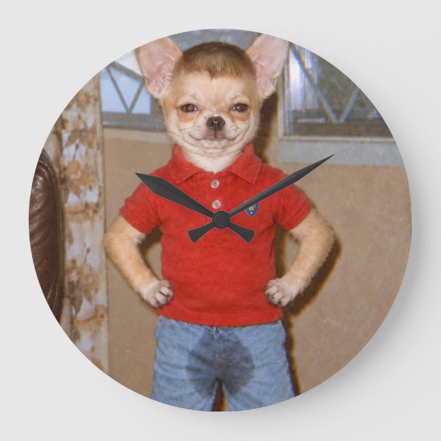 Chihuahua Potty Accident Victory Large Clock (Front)