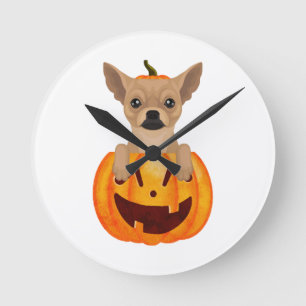 Chihuahua Pumpkin Round Clock