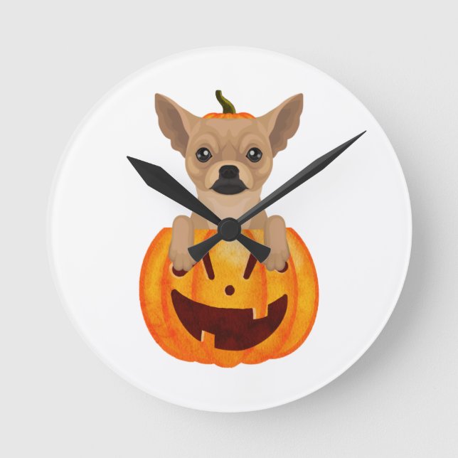 Chihuahua Pumpkin   Round Clock (Front)